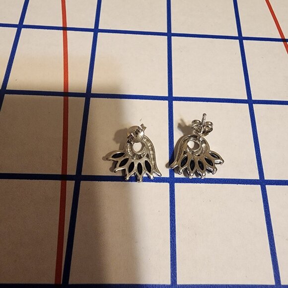 Sapphire & Diamond Petal Earrings, White Gold Rhodium over Sterling Silver - Picture 8 of 8